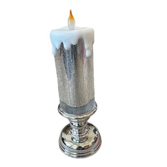 13in Illuminated Glitter Pedestal Candle by VALERIE in SILVER  Holiday Decor New - Picture 5 of 10